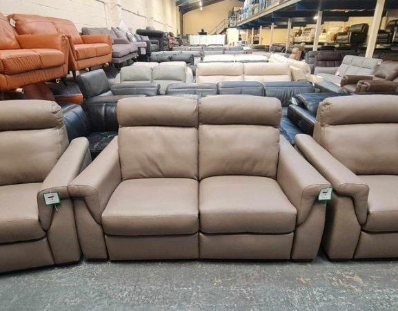 Image 7 of Adriano taupe leather electric recliner sofa set