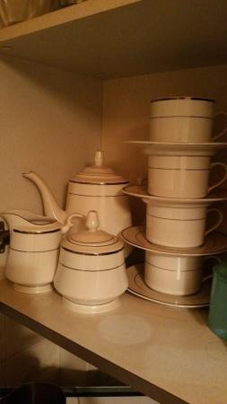 Image 2 of white & silver 4 plates, 4 soup dishes etc