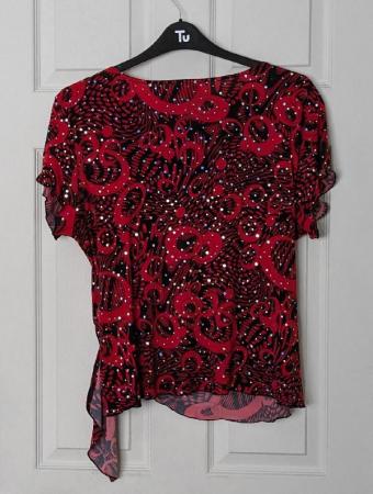 Image 2 of Ladies Black & Red Sequinned Top By Saloos - Size XL