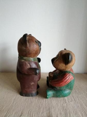Image 3 of 2 wooden carved painted teddy bear ornaments/solid figures
