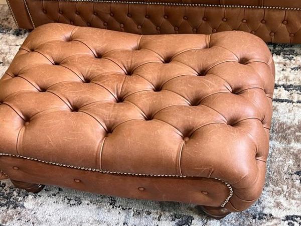 Image 2 of Leather 2 Seater Chesterfield with matching Foot Stool