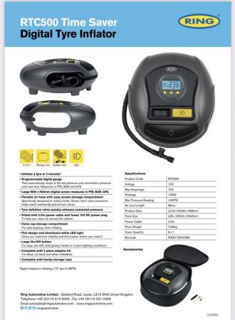 Image 3 of Ring Digital Tyre Inflator RTC500 as new