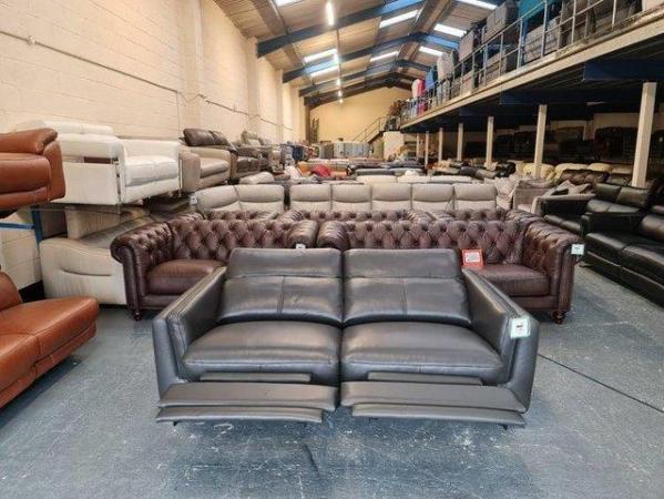 Image 2 of Sandro charcoal leather electric recliner 3 seater sofa