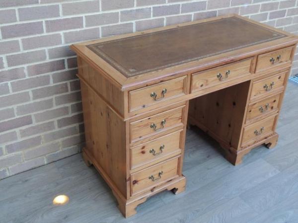 Image 2 of Welsh Pine Pedestal Desk with Leather Top (UK Delivery)