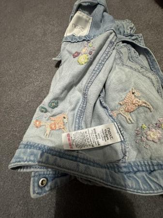 Image 1 of Next Denim Jacket with unicorn and pink flowers on