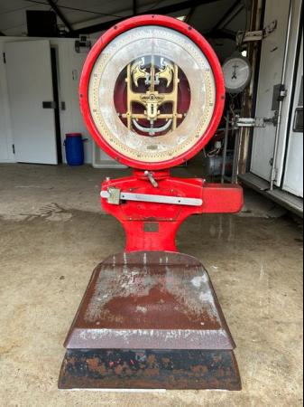 Image 1 of LARGE VINTAGE RED AVERY SACK WEIGHING SCALES
