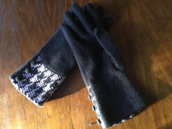 Image 2 of Gloves by Dent in brown and pink with button detail