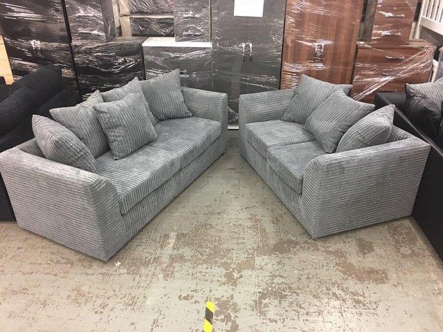 Preview of the first image of Byron Grey Jumbo cord 3&2 sofas.
