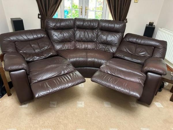 Image 3 of Genuine brown leather 4 seater recliner in Garswood