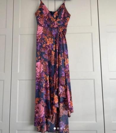 Image 2 of ladies Chi Chi satin pink multi floral occasion dress new 16