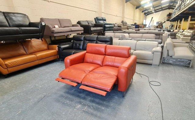 Image 9 of La-z-boy Washington orange leather recliner 2 seater sofa