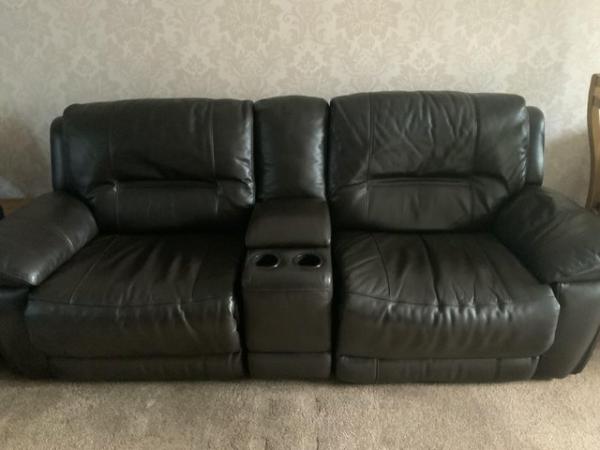 Image 1 of Harvey’s brown leather corner sofa with power recliners
