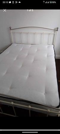 Image 1 of Metal cream double bed frame and mattress.