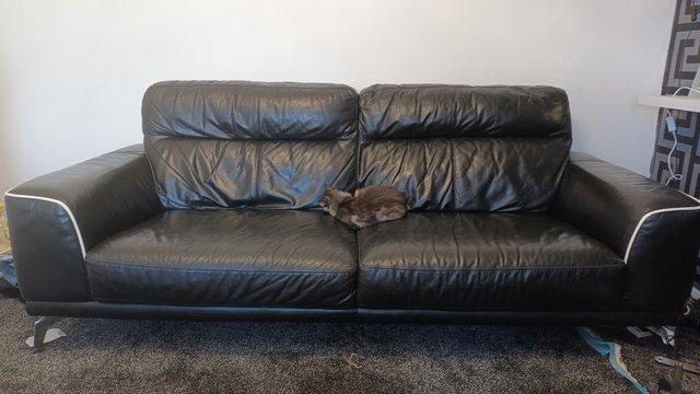 Image 2 of Dfs soft leather 3 + L shape black sofa