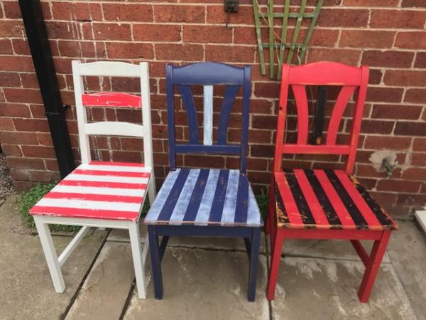 Image 2 of Upcycled brightly-painted kitchen chairs