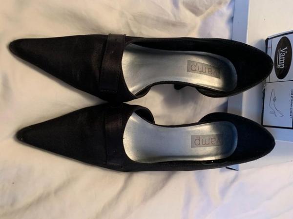 Image 2 of VAMP black satin pointed toe stiletto heel