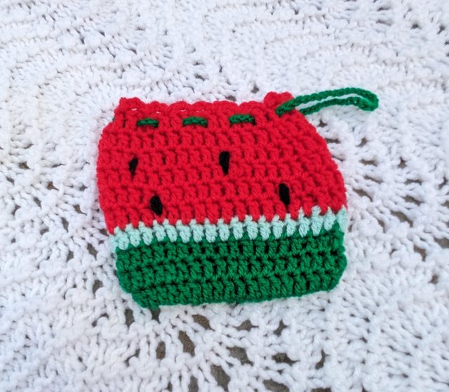 Preview of the first image of Watermelon drawstring purse.