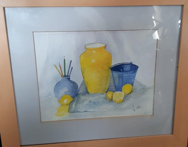 Preview of the first image of Signed Original Watercolour painting still life jug, lemons.
