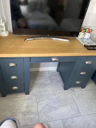 Image 3 of Solid oak top ink blue desk