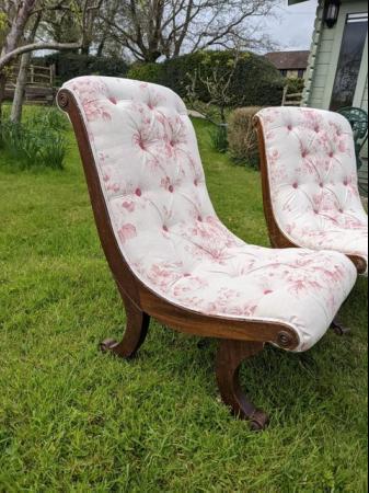 Image 2 of Two Newly Upholstered Slipper Chairs for Sale