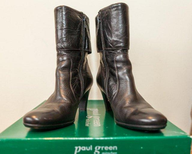 Preview of the first image of Paul Green, Black Leather Cuffed Ankle Boots, Size 6.5.