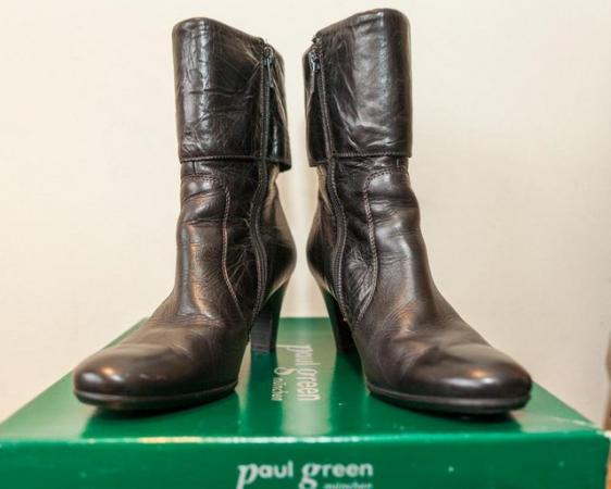Image 1 of Paul Green, Black Leather Cuffed Ankle Boots, Size 6.5