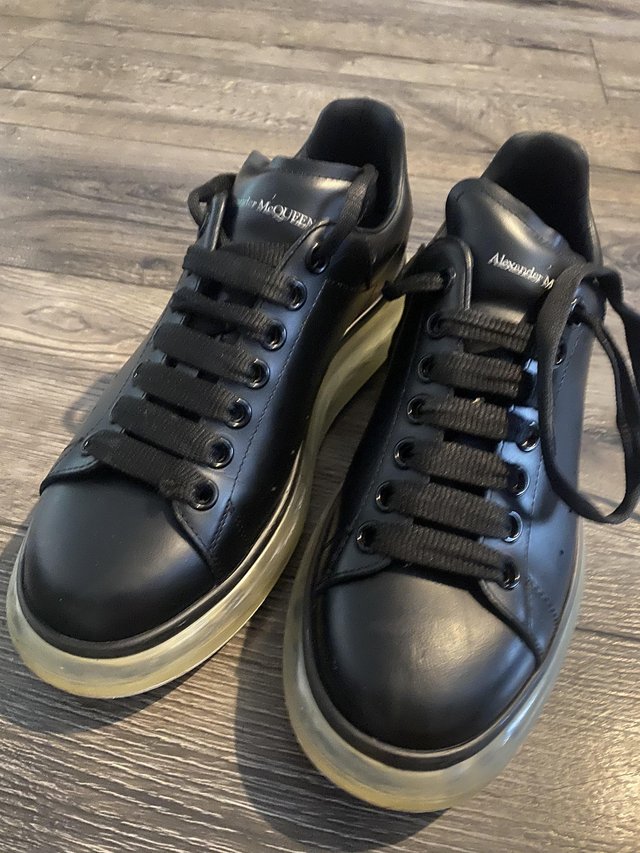Preview of the first image of Black Leather Alexander McQueen Chunky Trainers Size 6.