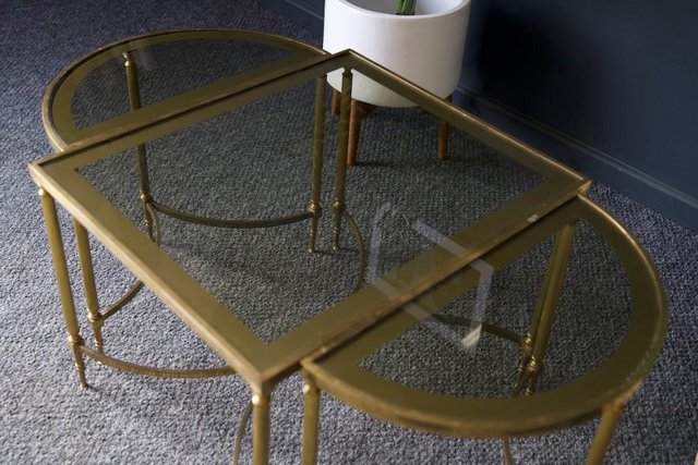 Image 3 of French Hollywood Revival Brass & Glass Coffee Table 1970s