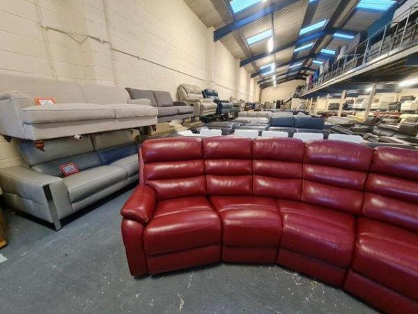 Image 5 of Broxton red leather curved electric recliner 4 seater sofa