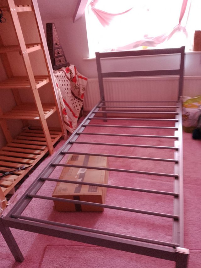 Preview of the first image of Silver metal bedframe vgc.