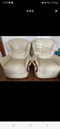 Image 1 of 3 seater and 2 seater beige leather sofas