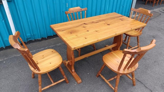 Image 1 of Solid Pine Farmhouse Style Table and Chairs