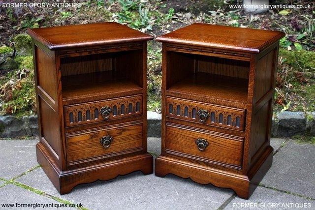 Image 121 of A PAIR OF OLD CHARM LIGHT OAK BEDSIDE CABINETS LAMP TABLES