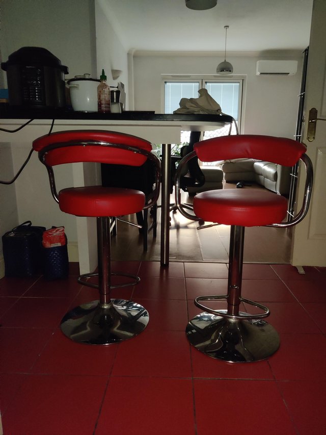 Preview of the first image of Red Vinyl Bar Stool Set of 2.