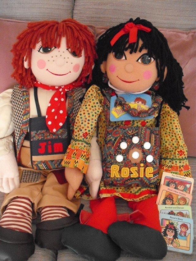 Preview of the first image of ROSIE & JIM LARGE RAG DOLLS - COLLECTABLE - EXCELLENT CONDIT.