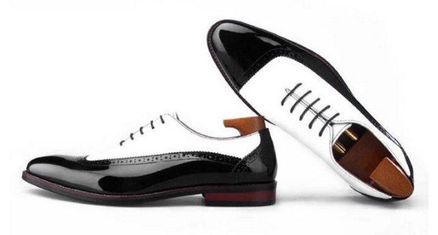 Image 2 of Luxury Mens Leather Black And White Wedding Party Dress Shoe