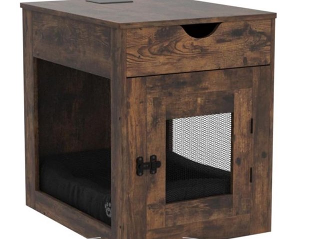 Preview of the first image of GYMAX Wooden Dog Crate, Furniture Style Puppy Cage.
