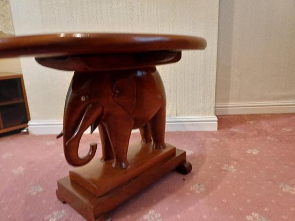 Image 3 of Beautiful African mahogony hand carved elephant based table