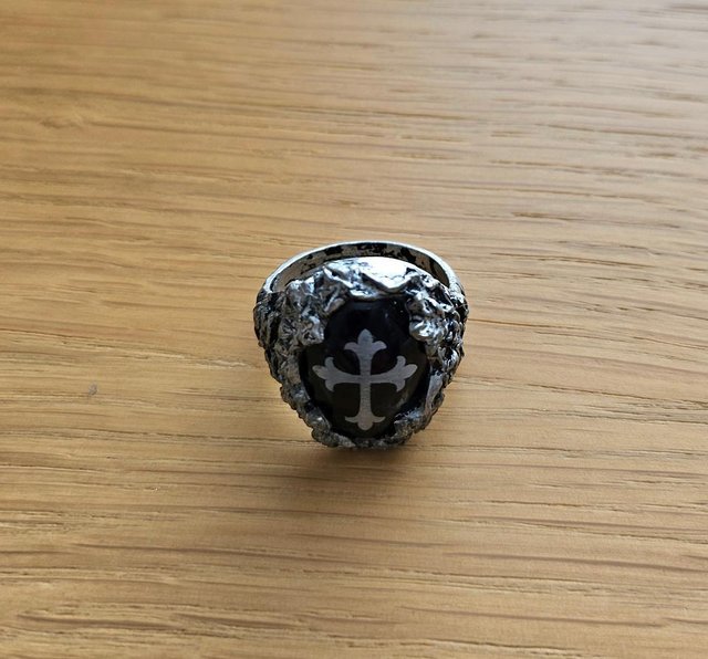 Preview of the first image of Gothic Style Black & Grey Pewter Cross Ring.