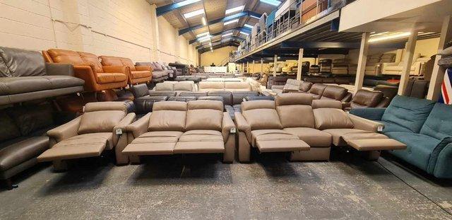 Image 8 of Adriano taupe leather electric recliner sofa set