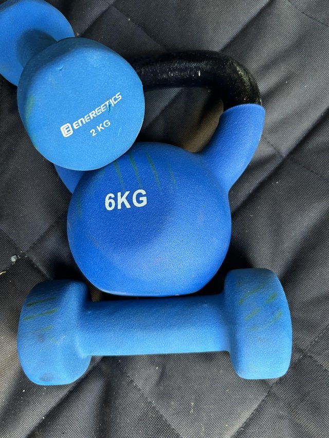 Preview of the first image of 2 x dumbbells and a kettlebell.