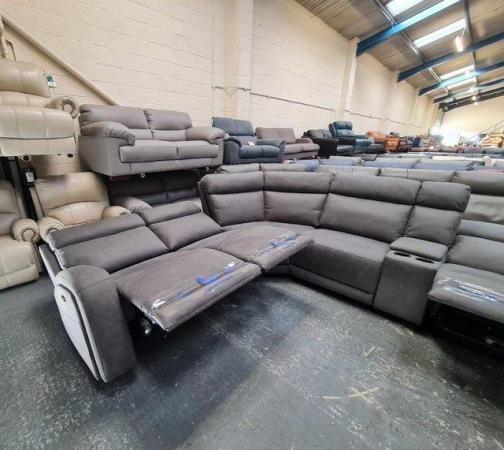 Image 9 of Paisley grey fabric electric recliner large corner sofa