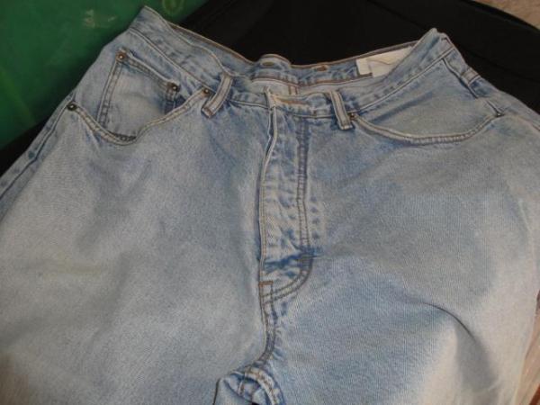 Image 1 of Ripped Used Blue Denim Jeans 32" W 34" leg C317