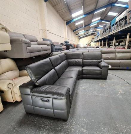 Image 8 of Laurence Dark grey leather electric recliner corner sofa