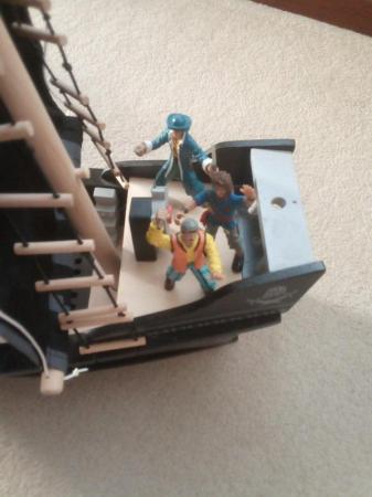Image 3 of Wooden Pirate Sailing Ship with Figures.