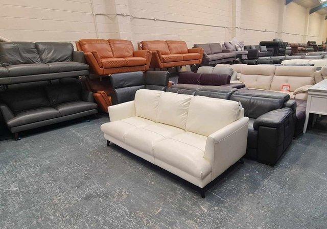Image 2 of Ex-display Angelo light cream leather 3 seater sofa