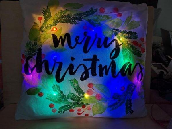 Image 4 of Merry Christmas LED Light Decoration White Cushion Cover & C