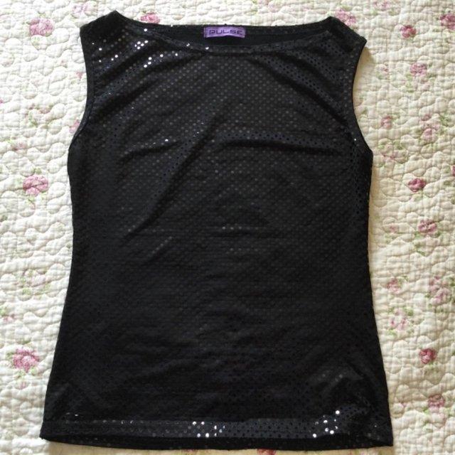 Preview of the first image of Size S PULSE Self-sequin Black Sleeveless Boatneck Top.