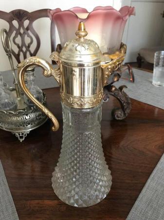 Image 3 of Vintage Pressed Glass Water Pitcher with Filigree Handle spo