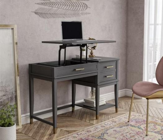 Image 1 of Adjustable Solid Wood Base Standing Desk